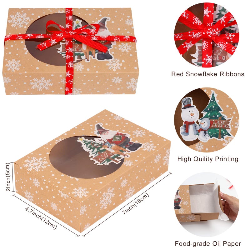 OurWarm 12 Pack Christmas Cookie Boxes for Gift Giving, Large Christmas Cookie Tins Holiday Bakery Treat Boxes with Window, Kraft Paper Food Packaging Containers for Xmas Party Supplies - Image 2